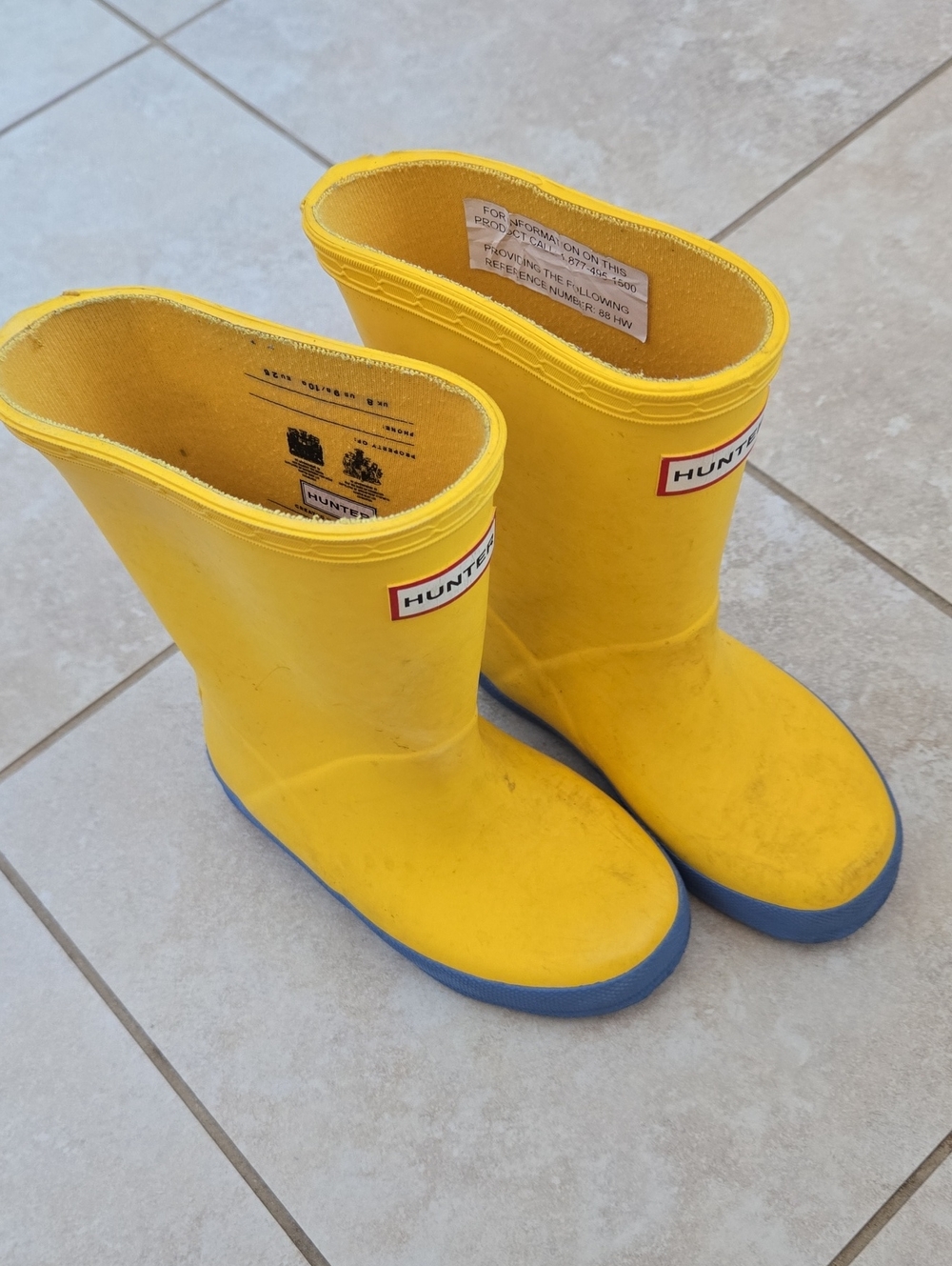 Hunter Kids Yellow Rain Boots with Blue Outsole